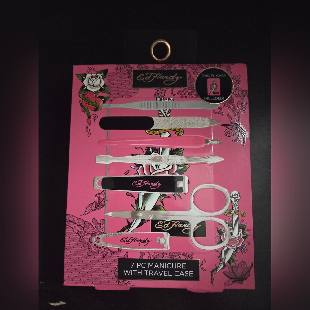 Ed Hardy Pink Manicure Set with Travel Case